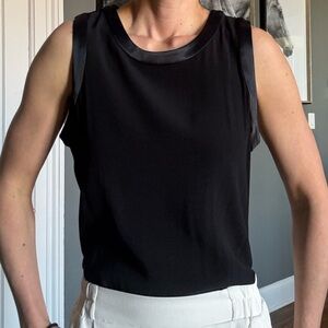 Ecru Black Satin-Trim Tank Top